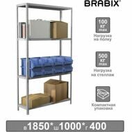 Стеллаж металлический BRABIX "MS KD-185/40-4", 1850х1000х400 мм, 4 полки, сборная стойка, 291115, S240BR144402