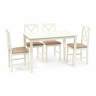 Обеденный комплект Хадсон (стол + 4 стула)/ Hudson Dining Set дерево гевея/мдф, стол: 110х70х75см/стул: 44х42х89см, ivory white (слоновая кость), ткань кор.-зол_