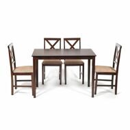 Обеденный комплект Хадсон (стол + 4 стула)/ Hudson Dining Set дерево гевея/мдф, стол: 110х70х75см/стул: 44х42х89см, cappuccino (темный орех), ткань кор.-зол. (1_