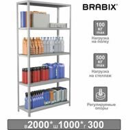 Стеллаж металлический BRABIX "MS Plus-200/30-5", 2000х1000х300 мм, 5 полок, регулируемые опоры, 291108, S241BR163502