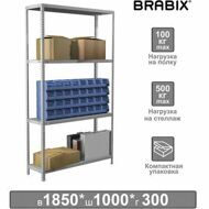 Стеллаж металлический BRABIX "MS KD-185/30-4", 1850х1000х300 мм, 4 полки, сборная стойка, 291114, S240BR143402